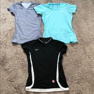 Under Armour & Nike fitted women's dri fit shirts